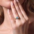 thumbnail image 4 of 18K Yellow Gold Plated Silver Swiss Blue Topaz White Lab Grown Diamond and White Moissanite Engagement Ring for Women (1.47 Cttw, Gemstone November Birthstone, Round 6MM and 3MM, Size 9), 4 of 4