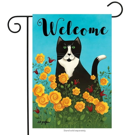 Primitive Spring - Garden Kitty Spring Garden Flag Welcome Primitive Floral 12.5