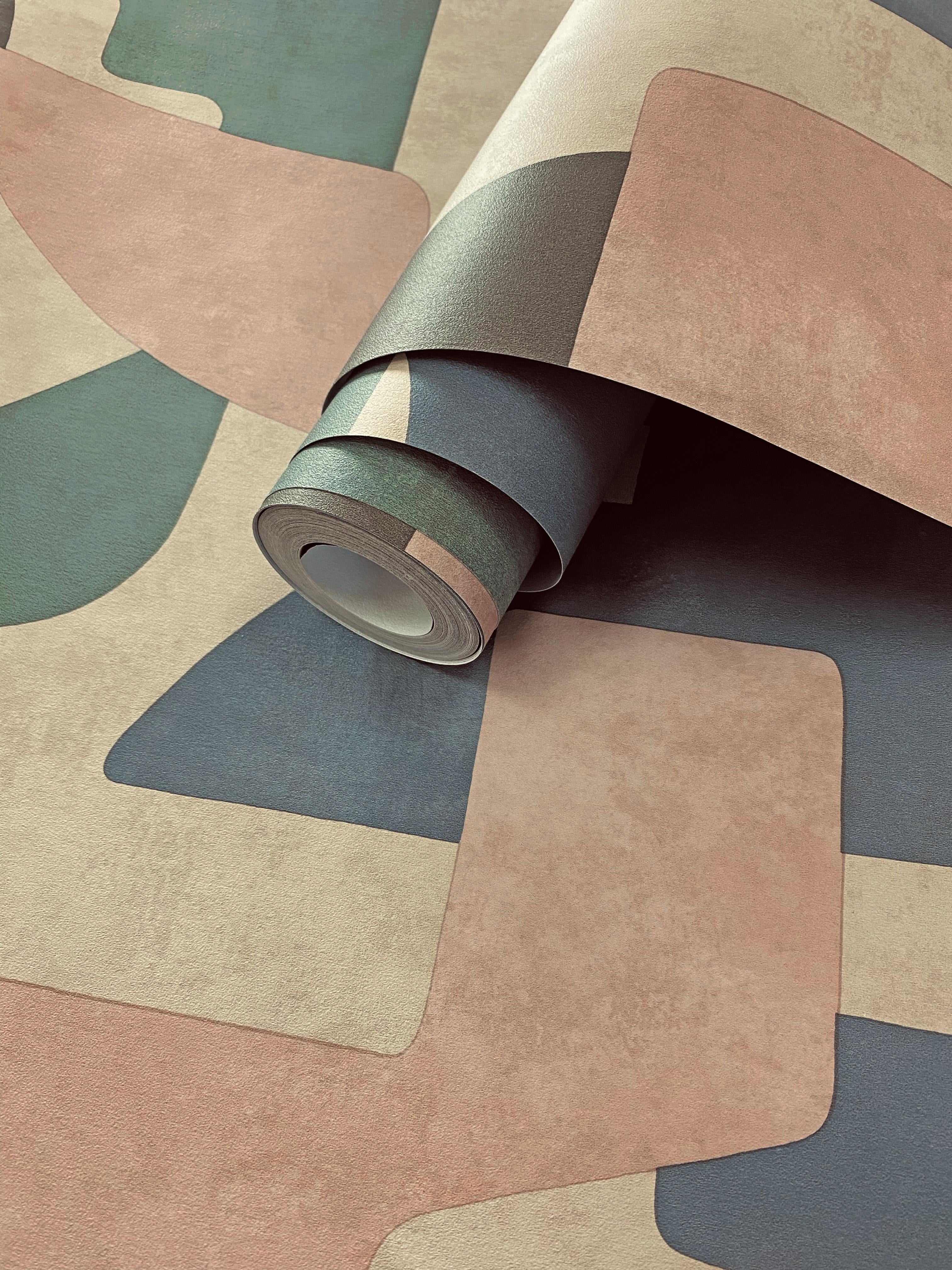 Taupe Aqua Modern Asbtract Geometric Wallpaper