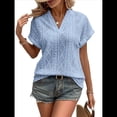 thumbnail image 2 of Tops de Verano para Mujer, Camisa Informal con Cuello en V y Mangas , Camiseta de Tirantes Ligera con Textura de Crochet Azul XL, 2 of 9