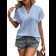 thumbnail image 2 of Tops de Verano para Mujer, Camisa Informal con Cuello en V y Mangas , Camiseta de Tirantes Ligera con Textura de Crochet Azul L, 2 of 9