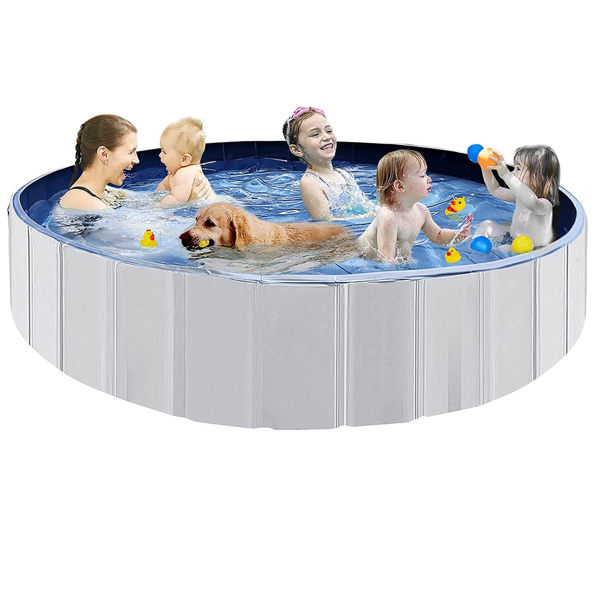 ZXNYH 63"x 12" Foldable Dog Pools for Large Dogs, Kids Swimming Pool with Hard Plastic, Wading
