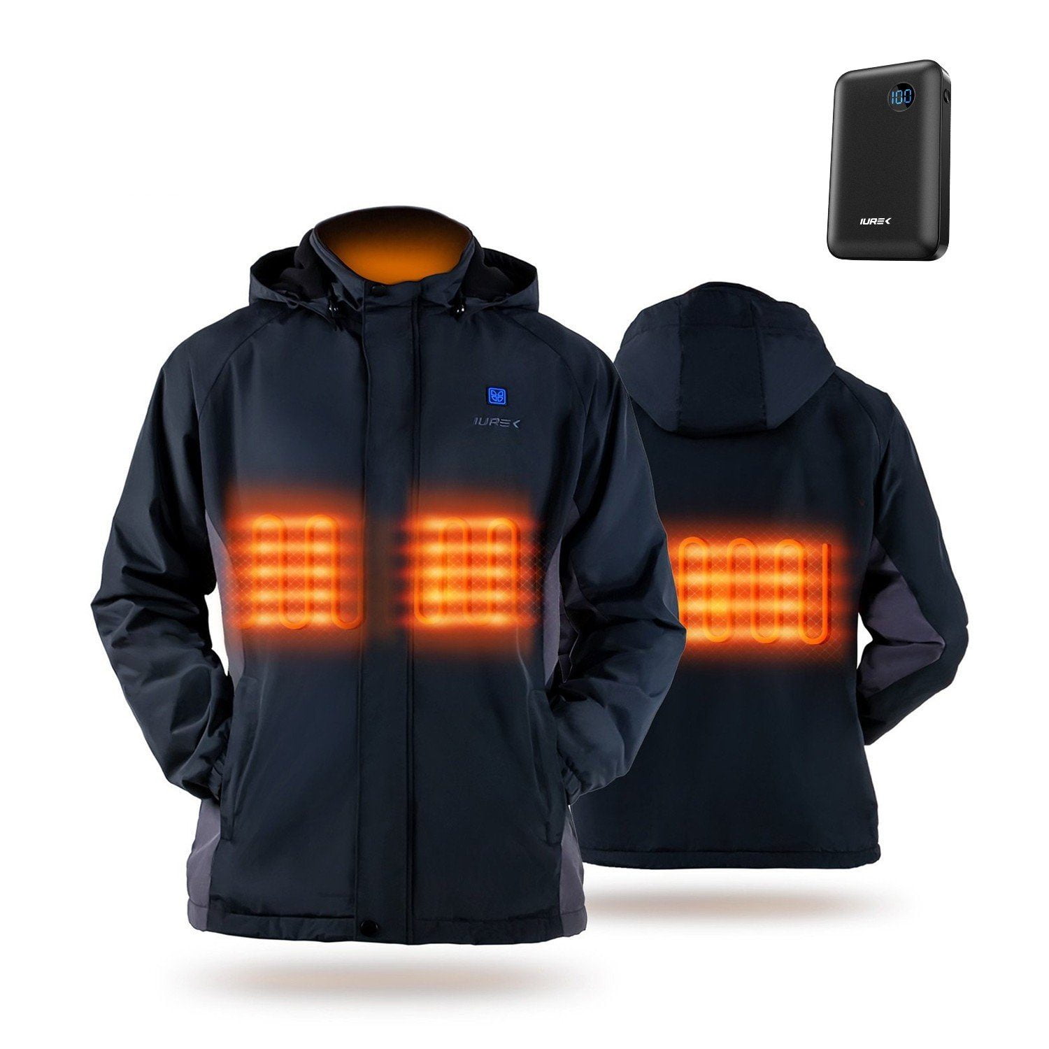IUREK Women's Heated Jacket with Battery Pack and and Detachable Hood