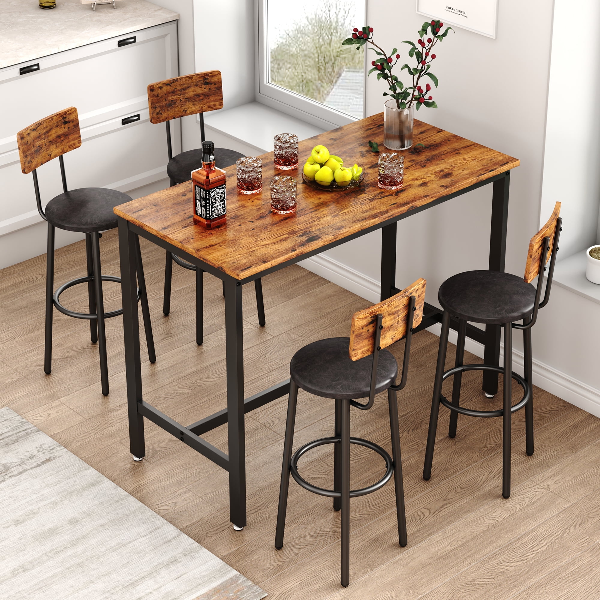 uhomepro 5 Pieces Dining Table Set, Modern Counter Height Kitchen Table and Chairs for 4, Wood