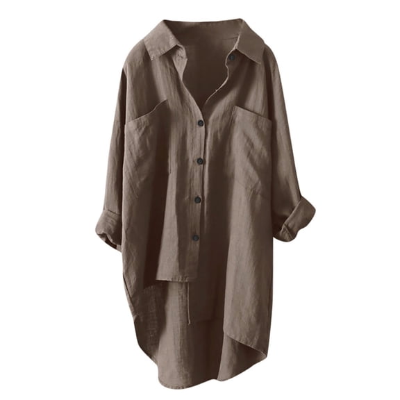 DHFJKG Womens Button Down Shirts Long Sleeve Asymmetrical High Low Casual Blouse Solid Color Lapel Shirt Work Dressy Trendy Tops