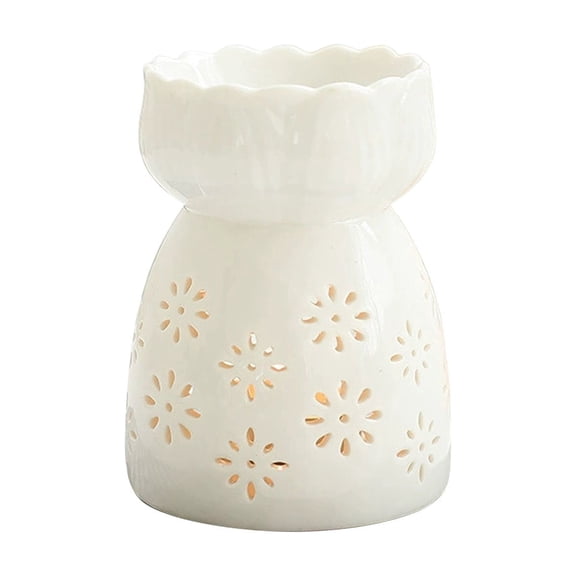 Ceramic Oil Warmer Wax Melt Holder with Candle Spoon White Aroma Diffuser Tea Light Holder Adjustable Flame Free Wickless Design for Home Spa Aromatherapy Fragrance Burner, A Candlestick