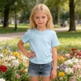 thumbnail image 2 of Gunia Solid Color T Shirts For Kids Girls Size 4-5 Years Short Sleeve Crew Neck Light Blue Ruffled Tops Infant Girls Summer Breathable T-Shirts, 2 of 5