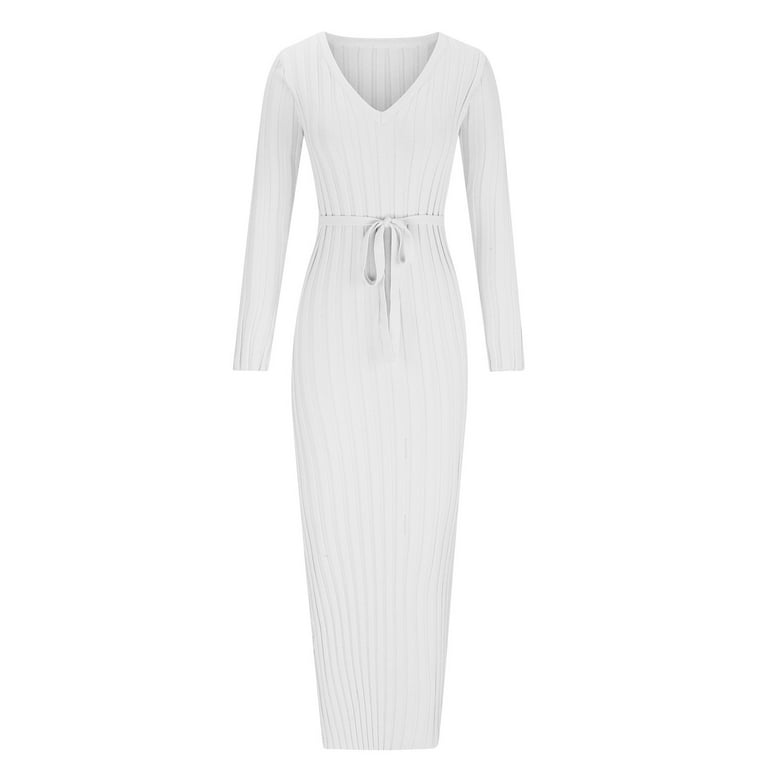 Casual Solid V-Neck Bandage Knitted Bodycon Dress Casual Solid V-Neck Bandage Knitted Bodycon Dress