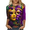 thumbnail image 3 of QATAINLAV Sales Today Mardi Gras Shirts for Women 3/4 Sleeve Mask Graphic Blouse 3D Print Carnival Themed Funny Party Tee Tops Parade Tshirt Multicolor M, 3 of 6