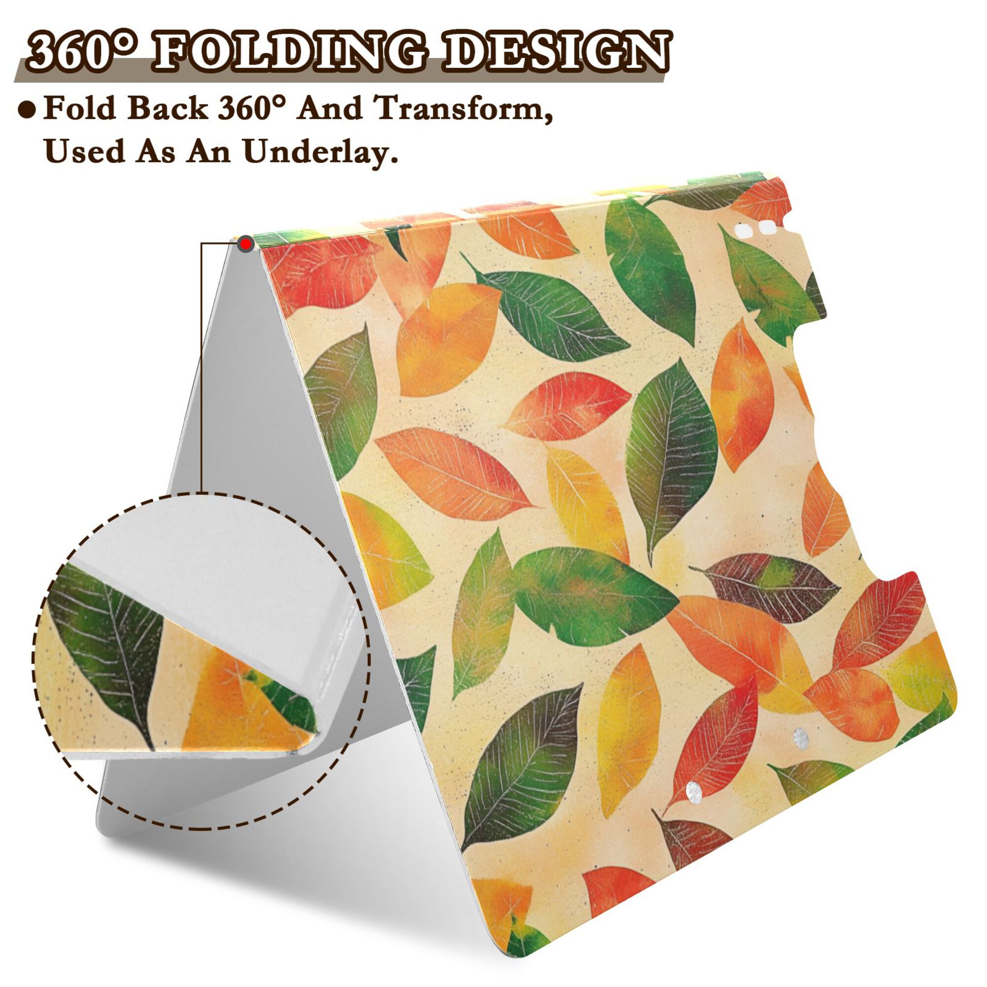 FORMRS A4 Clipboard Folder with Pen Holder Horizontal Foldable School Office Binder, Green Retro Autumn Leaves