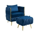 thumbnail image 1 of Accent Chair with Storage Ottoman, Velvet Tufted Upholstered Armchair Set with Thicken Cushions & Barrel Back &  Metal Legs, Single Sofa Char for Living Room Bedroom Apartment, Navy, 1 of 7