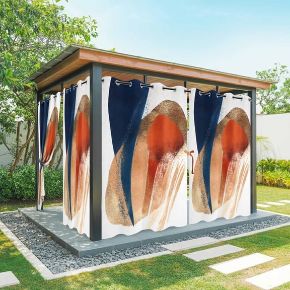 Abstract Graffiti Outdoor Curtains for Patio Waterproof, Vintage Orange Yellow Blue Modern Art Grommet Curtains for Porch Outside Privacy Drape for Gazebo Garden Pergola, 2 Panels, 54x84in