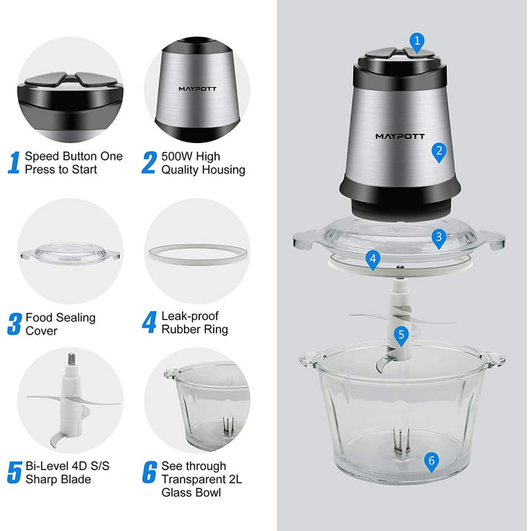 500W Professional Food Chopper with 3 Blades, 3-Speed Adjustment