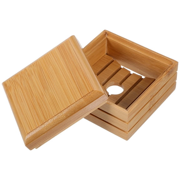 MERRYHAPY Khaki Wooden Soap Dish with Lid, Rectangular Bathroom and Kitchen Soap Holder, and Stylish 1 Piece