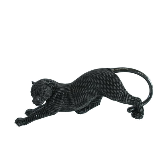 Stretching Panther Black Resin Sculpture With Bead Texture 15" x 4" x 6"H