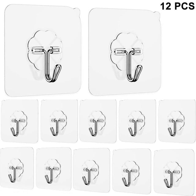 12 paquetes de ganchos de pared adhesivos, colgadores de pared resistentes, transparentes Sincero Hogar