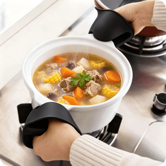 Silicone Oven Mitts Set Cute Mini - Heat Resistant Kitchen Gloves & Pot Holder Pads, Non-Slip Black and Gray Cooking Gloves for Baking, Grilling, Hot Pots