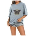 thumbnail image 1 of Blouses pour Femmes Oversize Vintage Papillon Graphique Col Rond Manches Courtes Été Loisirs T-Shirts, 1 of 5