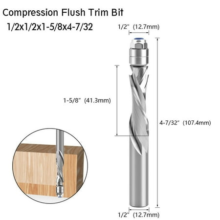 

BCLONG 1/2 Inch Shank Flush Trim Solid Carbide Spiral Top Bearing Cnc Router Bit