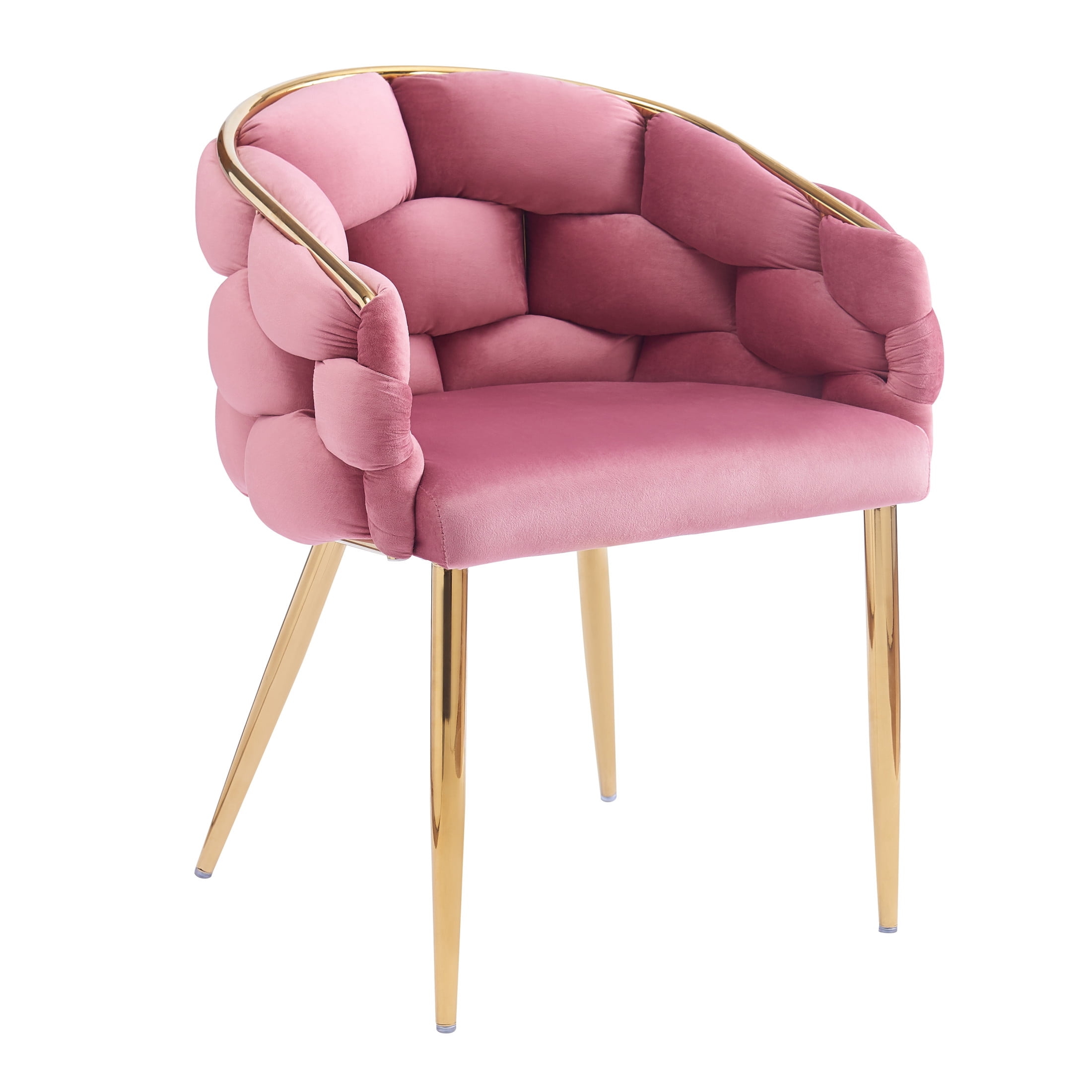 Elegant Velvet Accent Armchair with Gold Legs & Full Back Support, Pink