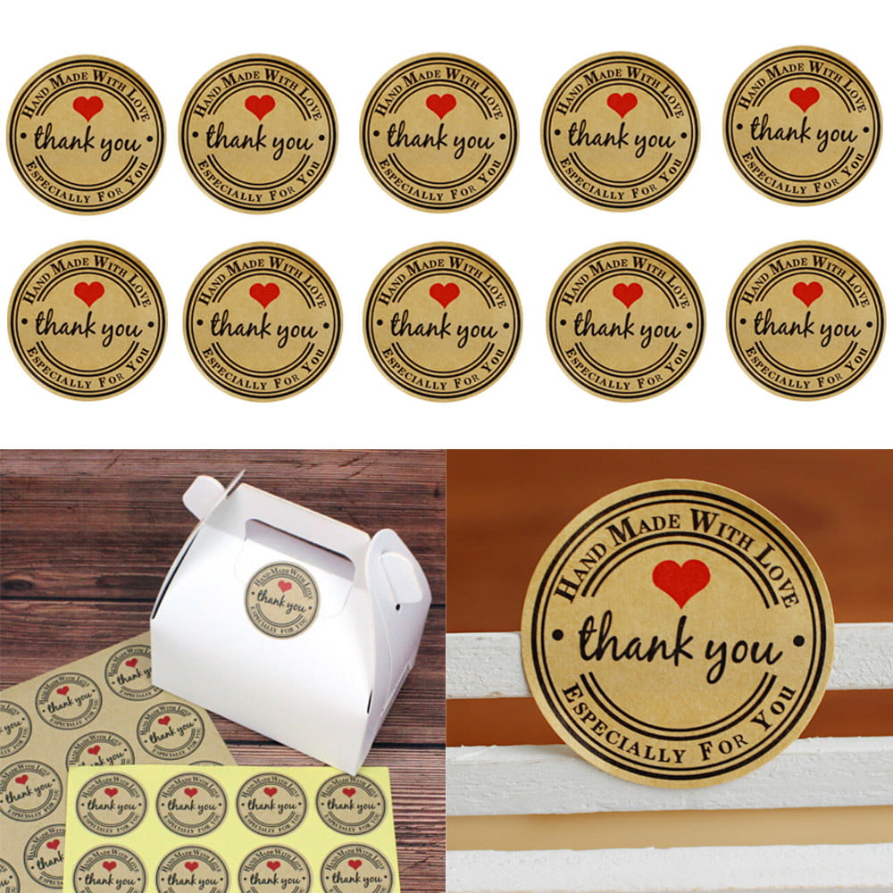 LSAltd Home Office Stickers Seals Kraft Paper Thanks You Love Heart Stickers Wedding Favor Gift Label Decals 