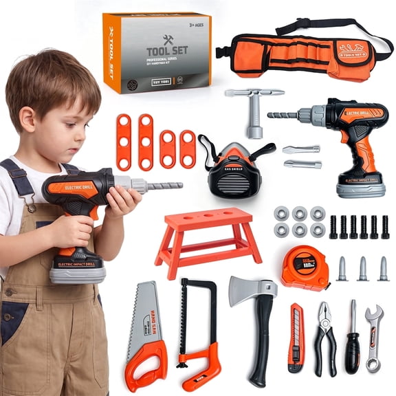 WLBES Kids Tool Set, Toddler Tool Kit with Toy Drill, Kids Tool Belt, Pretend Play Power Construction Tools Toys for 3-8 Year Old Boys Girls