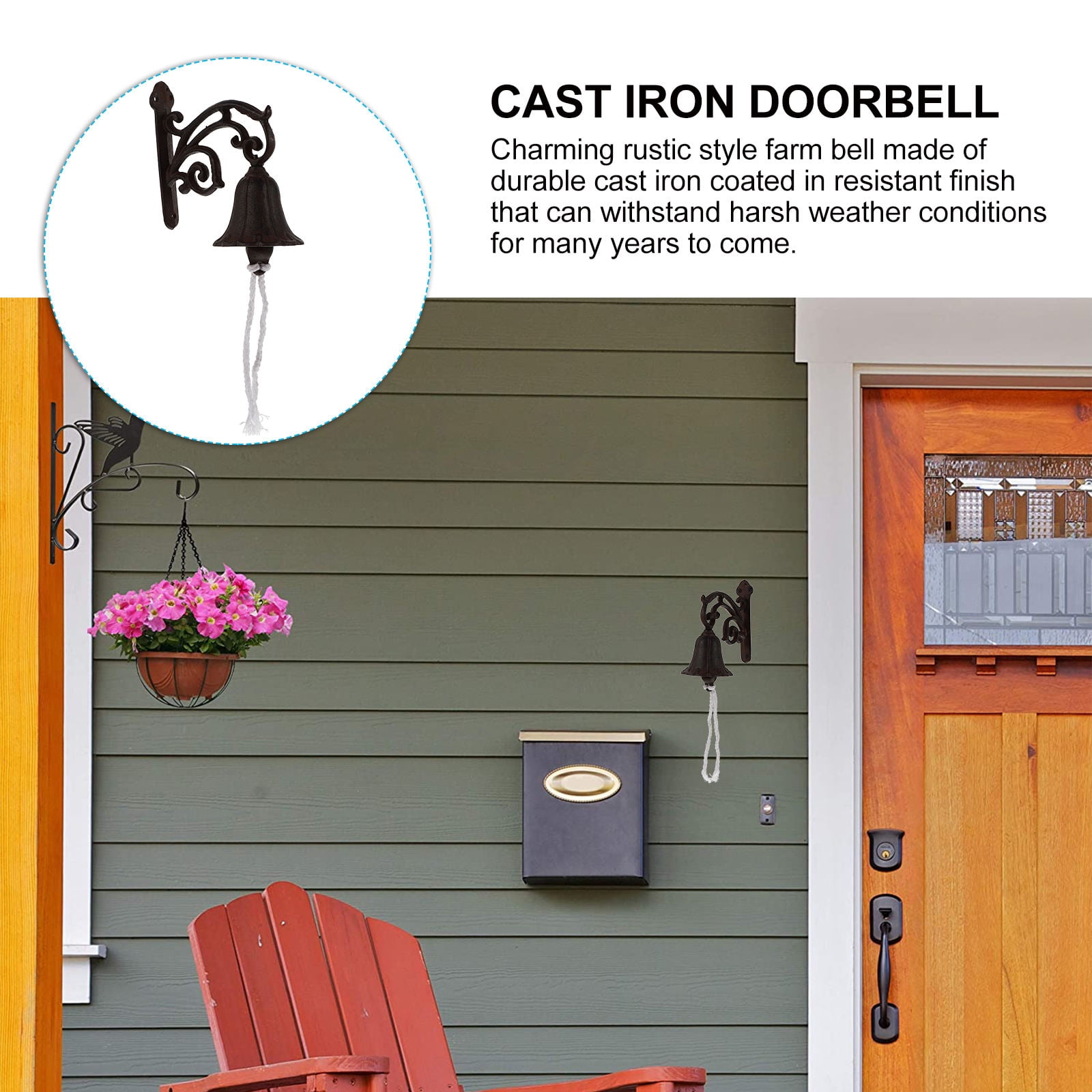 NUOLUX 1Set Rustic Cast Iron Hanging Doorbell with Clear Sound for Home and Garden Decor