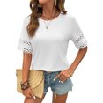thumbnail image 2 of Womens T Shirts Short Sleeve Crewneck Shirt Hollow Out Tee Blouses Summer Tops for Women 2026 White XL, 2 of 4