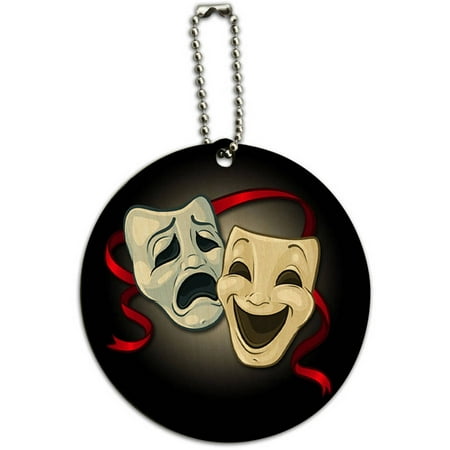 Drama Comedy Tragedy Masks Theater Round Wood ID Tag Luggage Card for