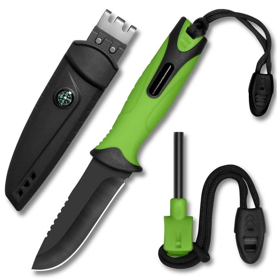Plys Multifunction Survival Knife Fixed Blade Outdoor Tactical Knives with Fire Stick and Whistle, Camping Hiking Essentials Gear