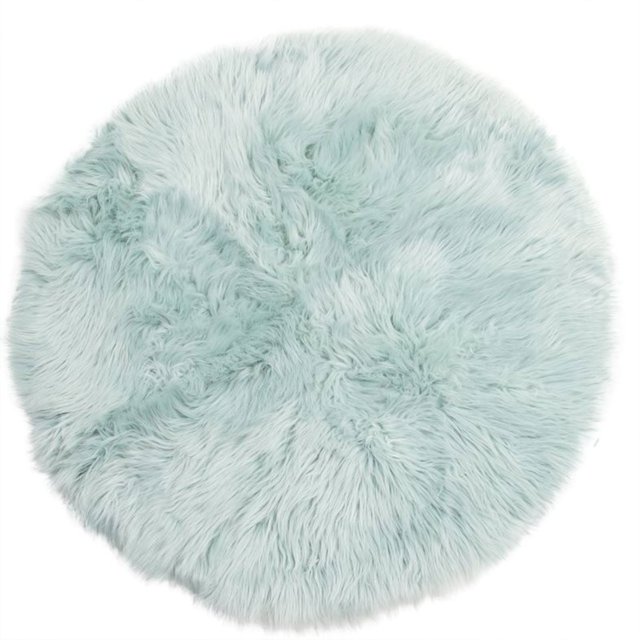 Super Area Rugs Round 3 Foot Plush Soft Faux Sheepskin Fur Shag Rug, Teal