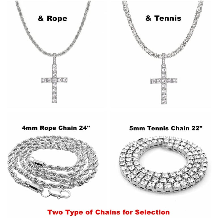 HH BLING EMPIRE Diamond Tennis Neckalces for Women, Silver Iced Out Cz  Diamond Tennis Chain for Men, 3mm Diamond Neckalce/Bracelet/Earrings Sets  (3mm Set-Silver-16)