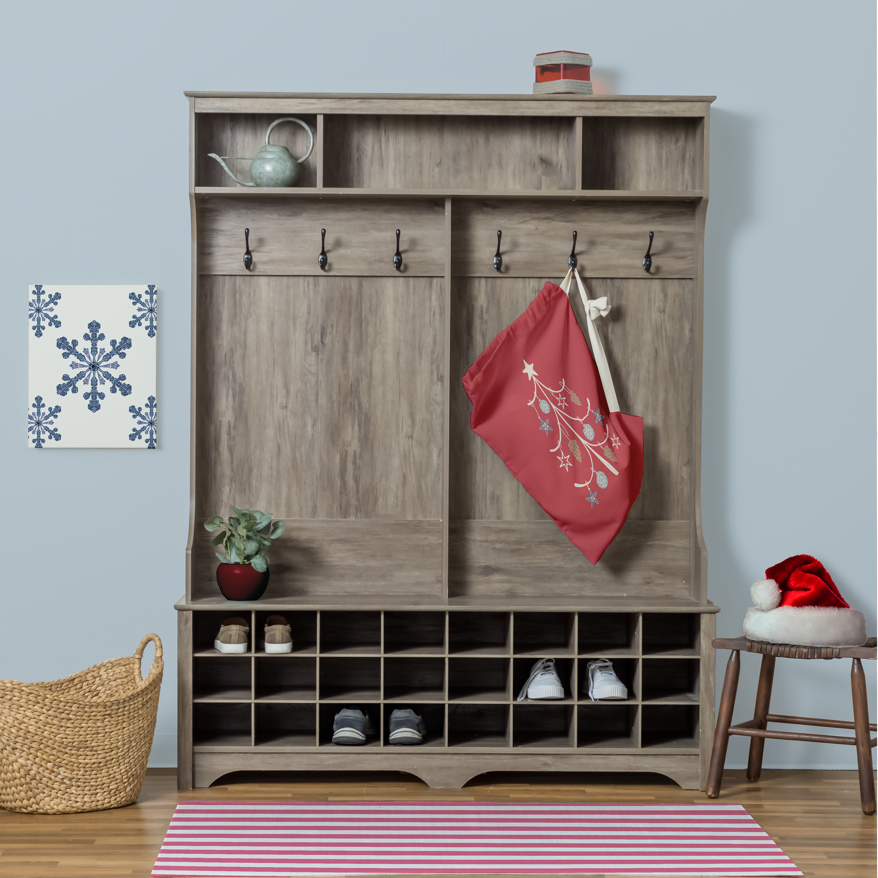 Simply Daisy Canvas Pinecone Tree 28 x 36 in Red Laundry Bag