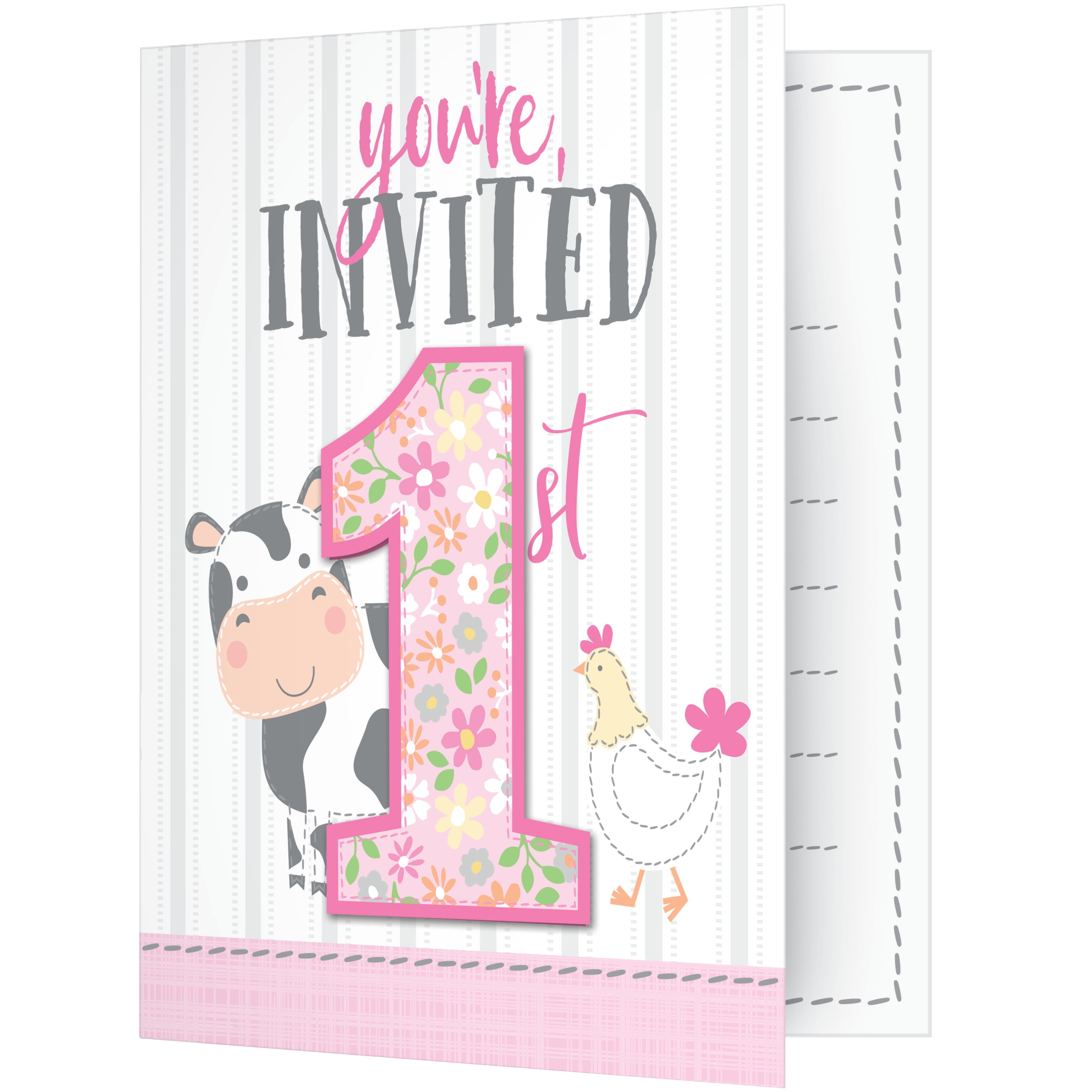 Farmhouse 1st Birthday Girl Invitations, 24 Count