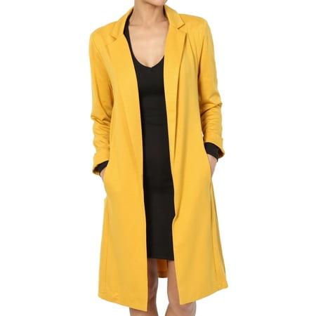 Black Cotton Blazer - TheMogan Junior's Longline Blazer Day To Night Open Front Duster Long Jacket