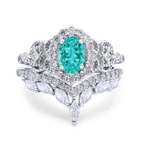 Oval Vintage Band Paraiba Tourmaline CZ 925 Sterling Silver Size 5