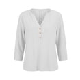 thumbnail image 6 of Lumosvexa Women Short Shirt Tops Womens 3/4 Sleeve Plain T-Shirt Button Relaxed V-neck T Shirt White Size XL, 6 of 10