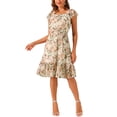 thumbnail image 1 of Vestido Midi de Invitada de Boda para Mujer INSPIRE CHIC con Cuello Cuadrado, Mangas de Volante y Estampado Floral en Color Beige Talla S, 1 of 4
