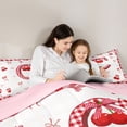 thumbnail image 5 of jejeloiu Red Cherry Monogram C 7pcs Bedding Comforter Set For Girls,Ribbon Bow Letter Design Queen Bedding Sets For Kids,Pink Reversible, 5 of 7