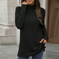 thumbnail image 3 of HAiming Womens High Neck Tops Long Sleeve Dressy Casual Loose Slit Solid Color Blouse Trendy Tunic Shirt, 3 of 6