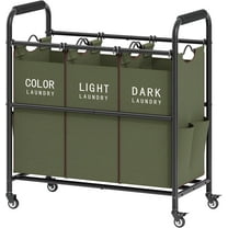 3 Bag Laundry Sorter Cart, Laundry Hamper Sorter Basket with Heavy Duty Lockable Rolling Wheels for Clothes Storage, Green