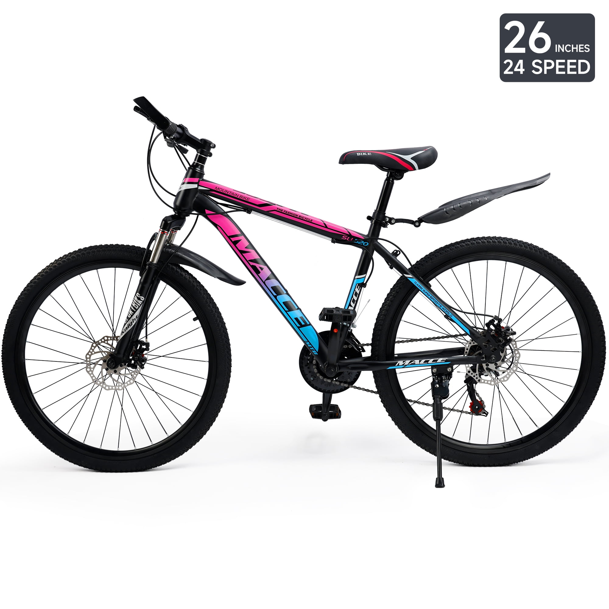 Mountain Bike, 24 Speeds with Disc Brakes High-Carbon Steel Frame Mens Womens Mountain Bike, 24 26 27.5 Inch Front Suspension MTB Bicycle for Adult & Teenagers