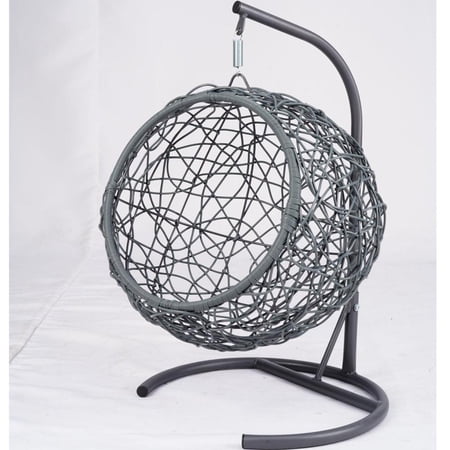 Freestanding Indoor Swinging Cat Egg Bed with Cushion, HDPE Wicker Rattan Look Elevated Pet Swing Chair for Cats & Small Dogs