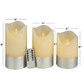 thumbnail image 3 of DecMode 8", 7", 6"H Silver Base Unscented Wax  Flameless Candle with Remote Control (Set of 3), 3 of 8
