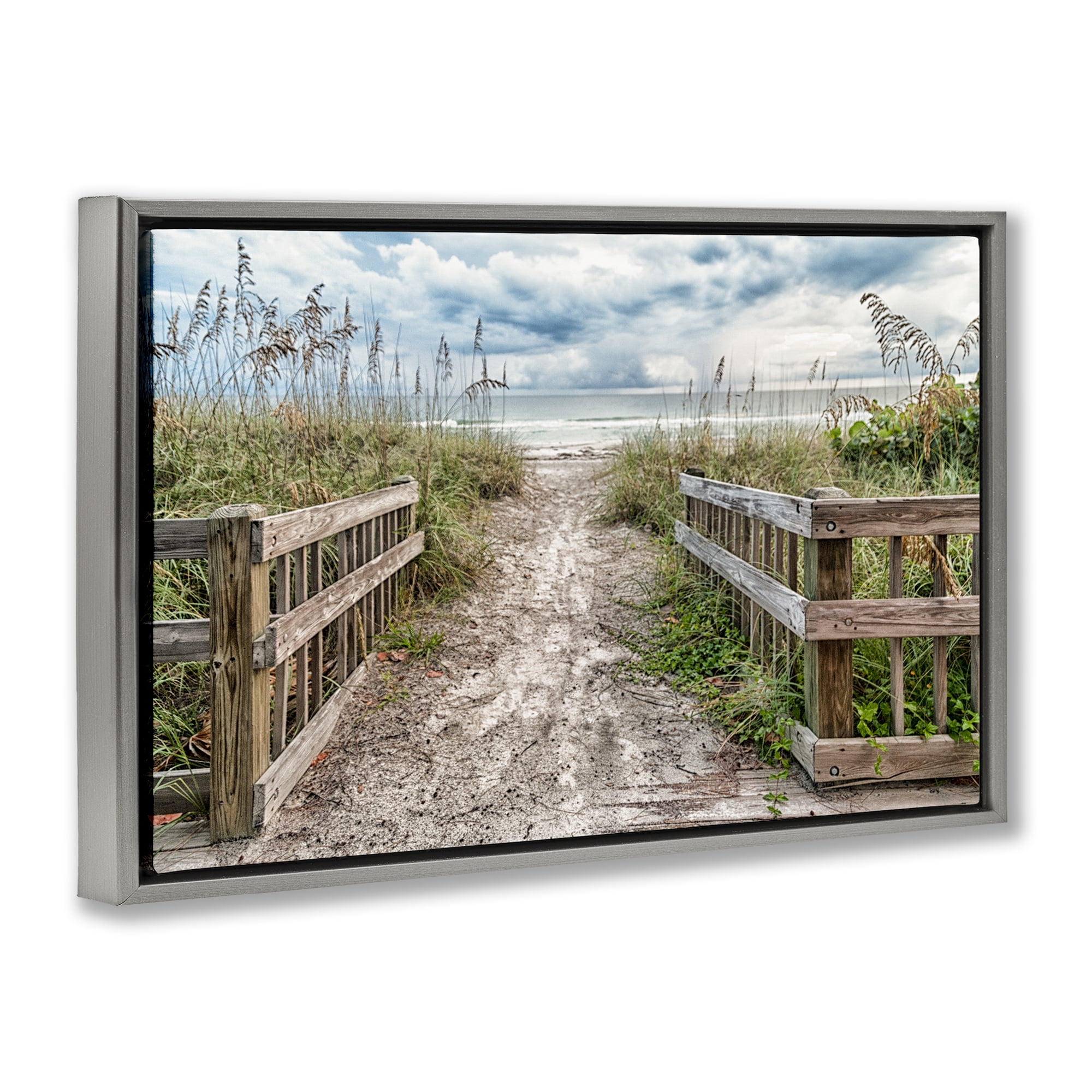 Stupell Industries Beach Entrance Fence Gray Framed Floater Canvas Wall Art, design by Mary Lou Johnson
