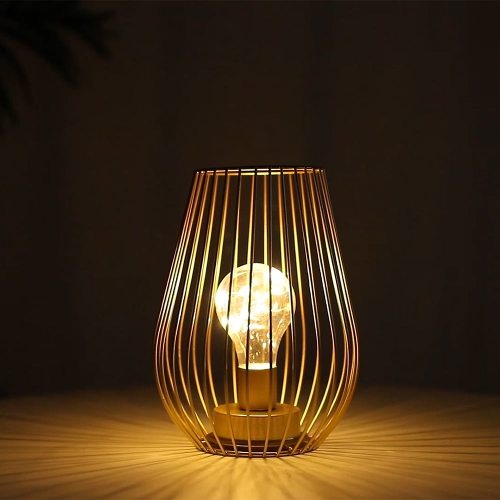 TRIROCKS 7.8''H Cage Shape Cordless Table Lamp Battery operated(Gold)