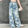 thumbnail image 5 of MEZZALL Kids Girls Jeans Distressed Elastic Waist Baggy Denim Wide Leg Pants Trousers Versatile Dailywear 12-13 Years, 5 of 8