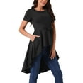 thumbnail image 4 of INSPIRE CHIC Women's Short Sleeve High Low Hem Tops Round Neck Tie Waist Asymmetrical Irregular Hem Blouse M Black, 4 of 5