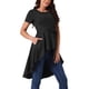 thumbnail image 4 of INSPIRAR CHIC Blusas de Mujer de Manga Corta con Dobladillo Alto y Bajo, Cuello Redondo, Cintura con Corbata, Dobladillo Asimétrico Irregular, XL Negro, 4 of 5