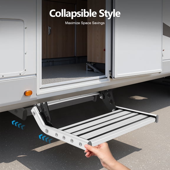 Aluminum Alloy Folding RV Step Manual RV Camper Caravan Step Anti-Slip Step Stair with LED Light
